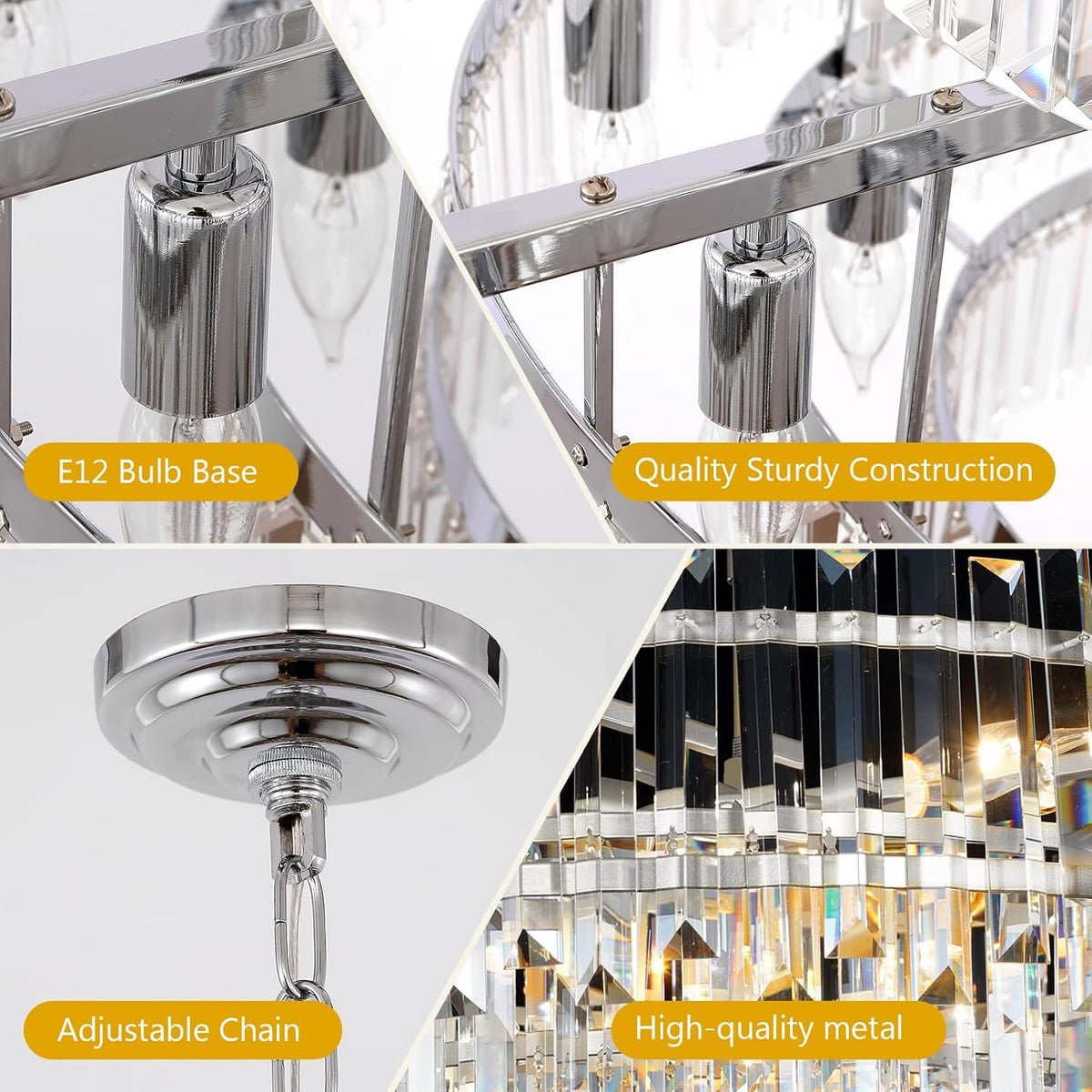 Crystal Chandelier Lighting 24'' Chrome for Dining Rooms Bedroom Foyer Entryway Ceiling Hanging