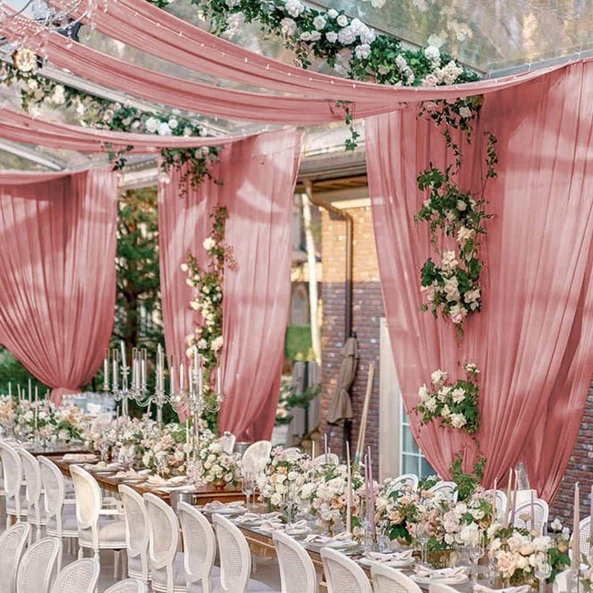 FUHSY Wedding Ceiling Drapes Sheer Fabric for Draping 2 Panels 5x20 FT Dusty Rose Backdrop Curtains