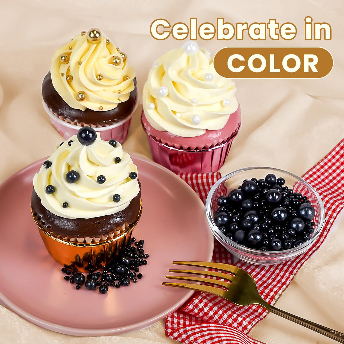 Edible Black Pearl Sugar Sprinkles, Black Pearl Sprinkles for Cake Decorating, 180g/6.35oz, Cupcake
