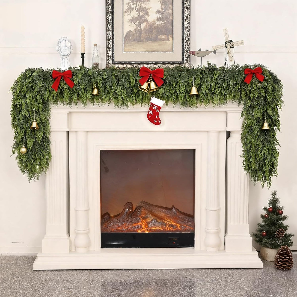 5FT Real Touch Cedar Garland - Artificial Christmas Garland Fake Green Faux Thick and Lush Pine