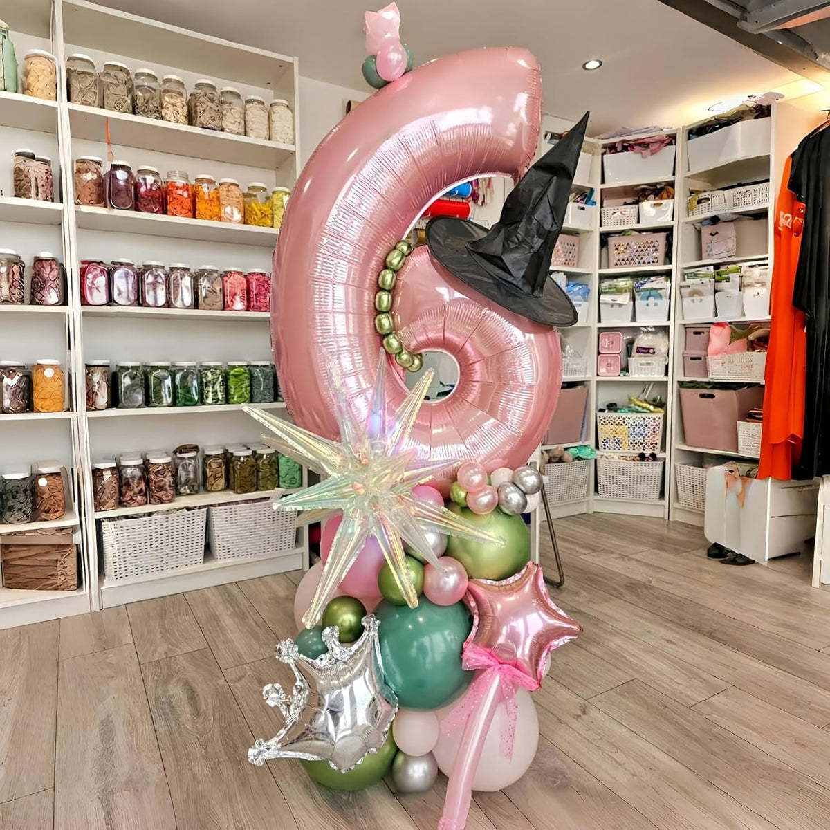 Pastel Pink Number 6 Balloons, 40 In Large Light Pink Number 6 Foil Helium Balloons for Girls, Self