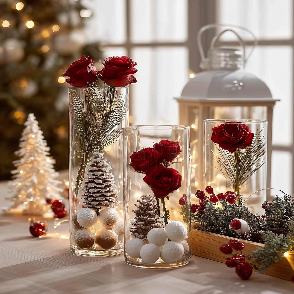 12pcs Clear Cylinder Vases for Centerpieces, Glass Flower Vases for Wedding Decorations and Home