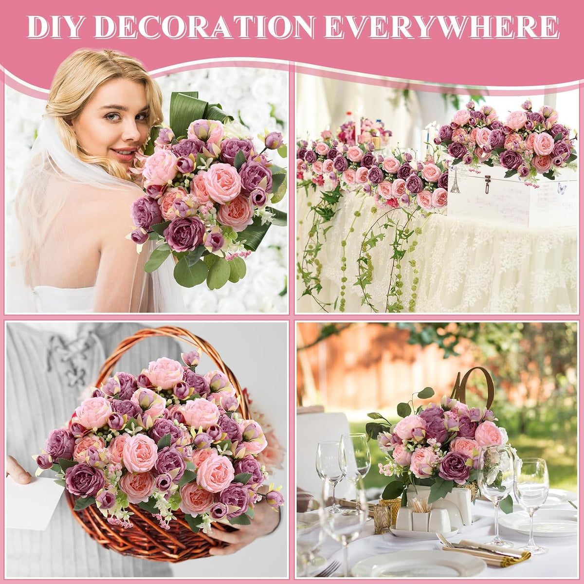 8 Bundles Artificial Peonies Flowers Boho Faux Flowers Arrangements Artificial Centerpiece Spring