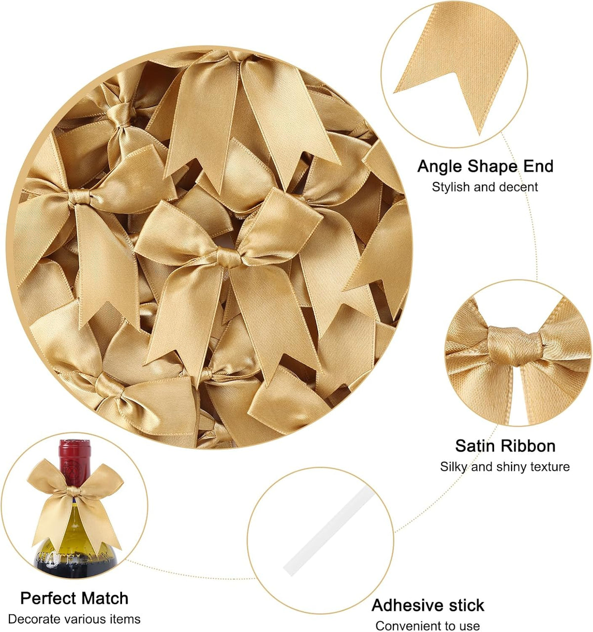Feluwi Golden Gift Wrap Bows (50 Pcs) - 3.3 Inch Elegant Plastic-Free Bows for Christmas Gifts