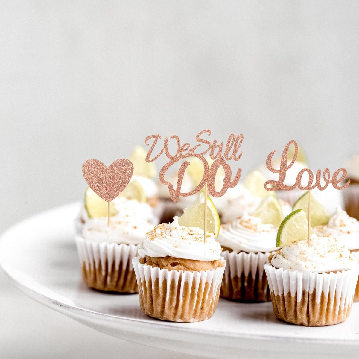 24Pcs We Still Do Cupcake Toppers Glitter Love Heart Marriage Anniversary Cupcake Picks Bridal