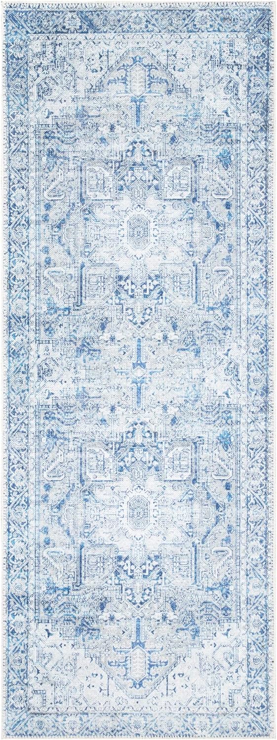 Bloom Rugs Washable Non-Slip 7 ft Runner - Blue/Gray Traditional Runner for Entryway, Hallway