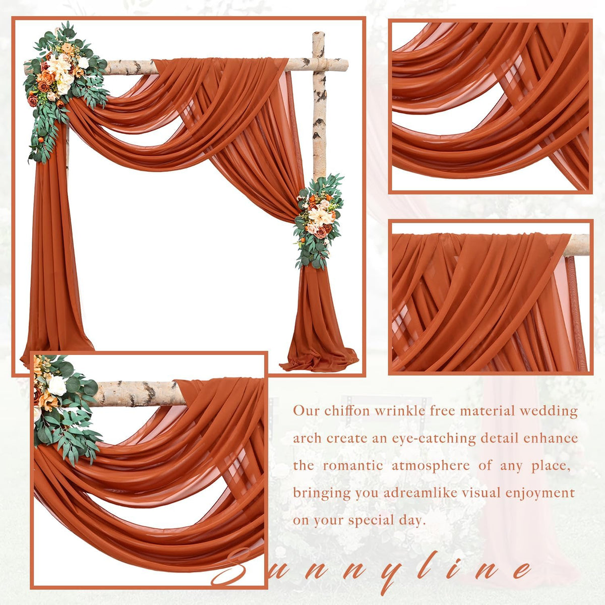 Wedding Arch Draping Fabric 4 Panels 20Ft Length x 28" Width Terracotta Photography Arch Drapes