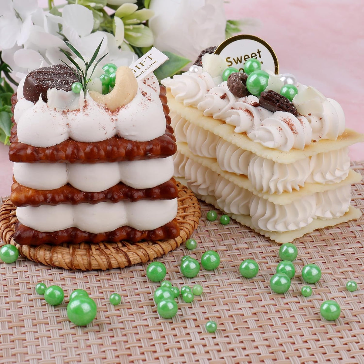 Green Pearl Sprinkles for Cake Decorating, 11.3 Oz Edible Pearls Sugar 4 Sizes Gift Box Set for
