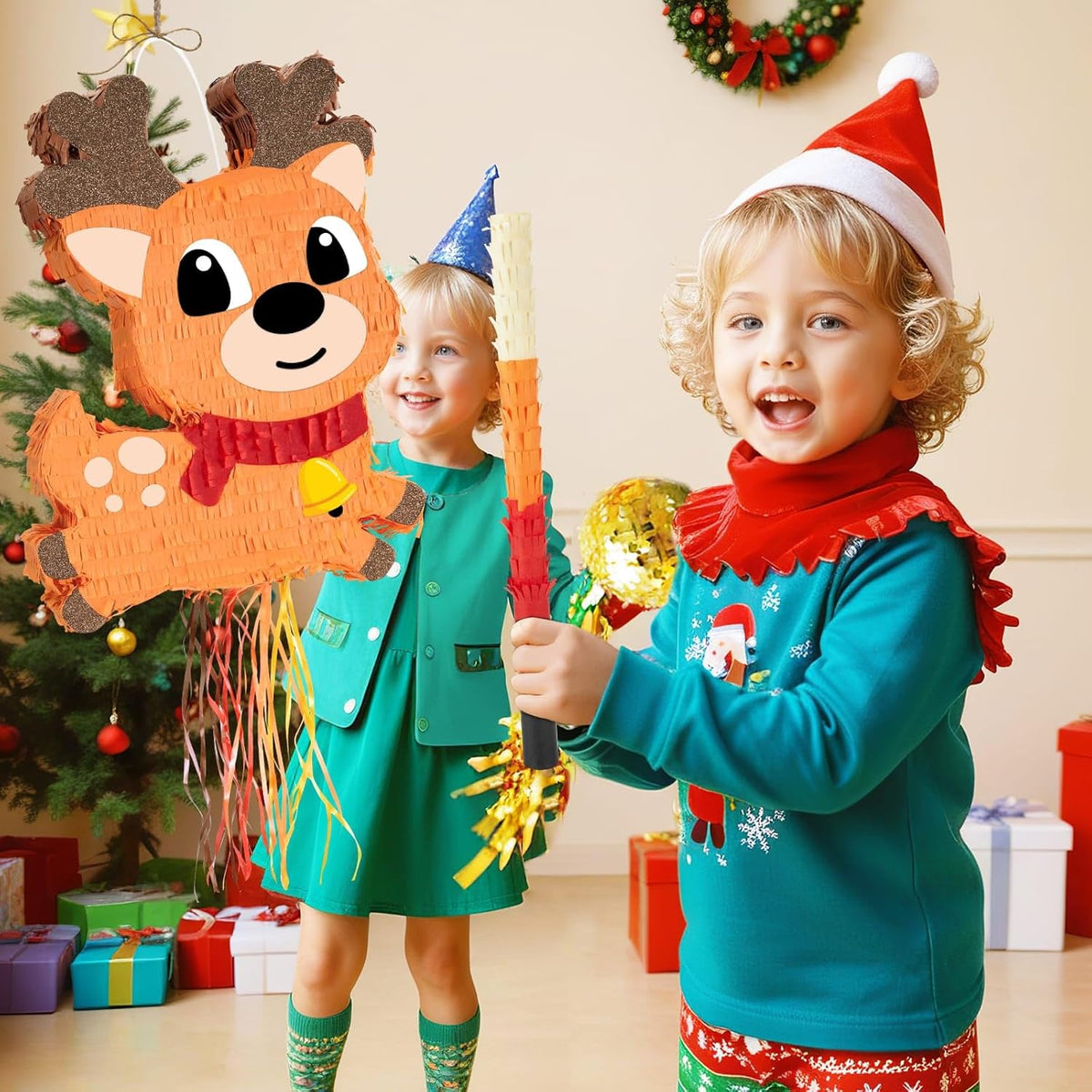 WERNNSAI Christmas Reindeer Pinata - Christmas Elk Decorations Xmas Reindeer Party Games for Kids