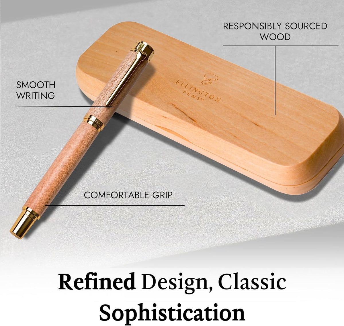 Ellington Pens Elegant Wood Fountain Pen Set – Includes Wooden Pen Box, Ink Converter, 6 Ink