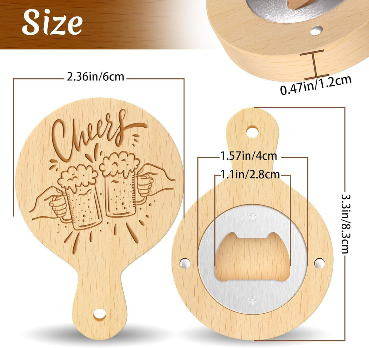 8 Custom Magnetic Bottle Opener Refrigerator, Personalized Engraved Wood Beer Openers, Wooden Round