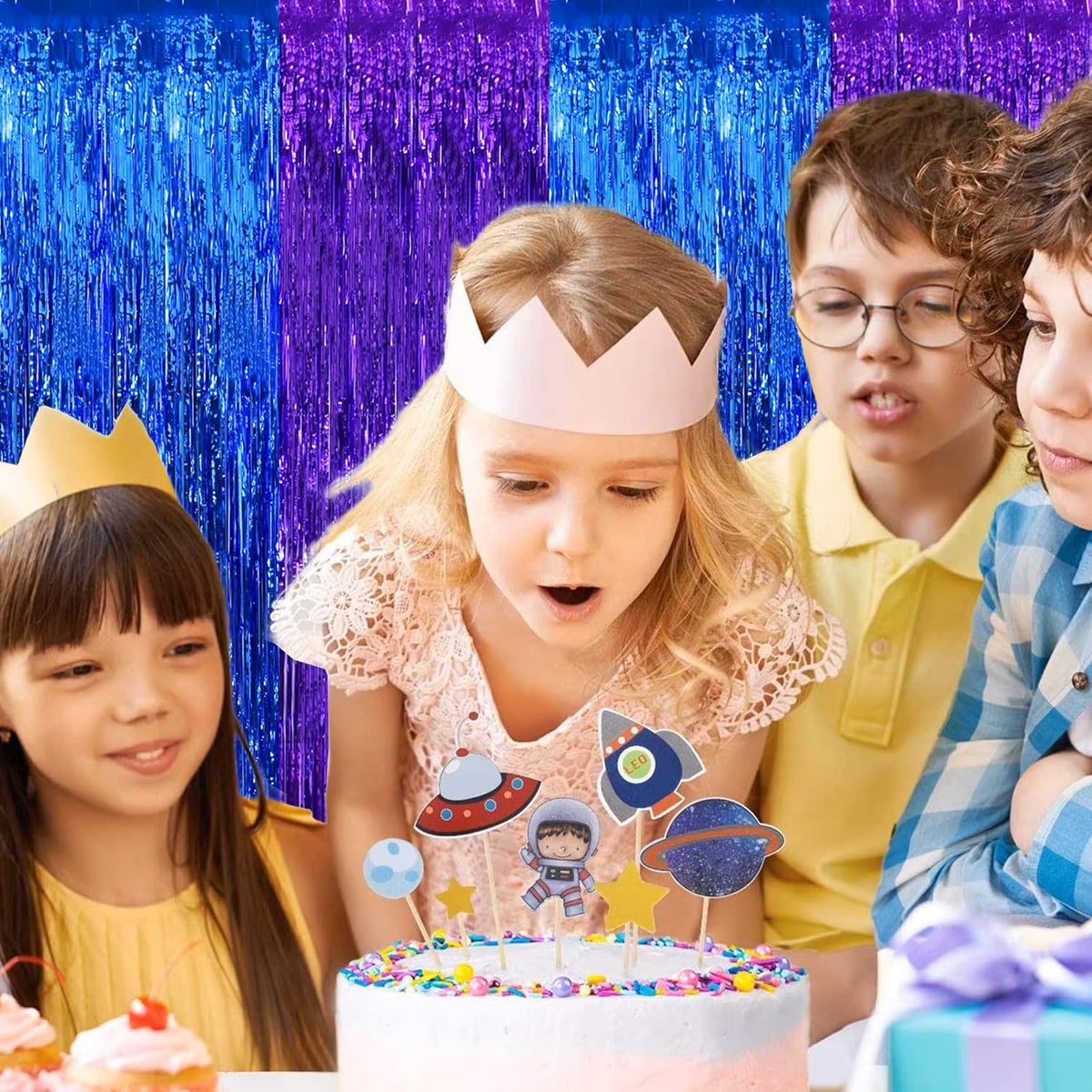 BEISHIDA 2Pcs Blue Purple Door Streamer Light Blue Purple Backdrop Foil Fringe Tinsel Boy Curtains