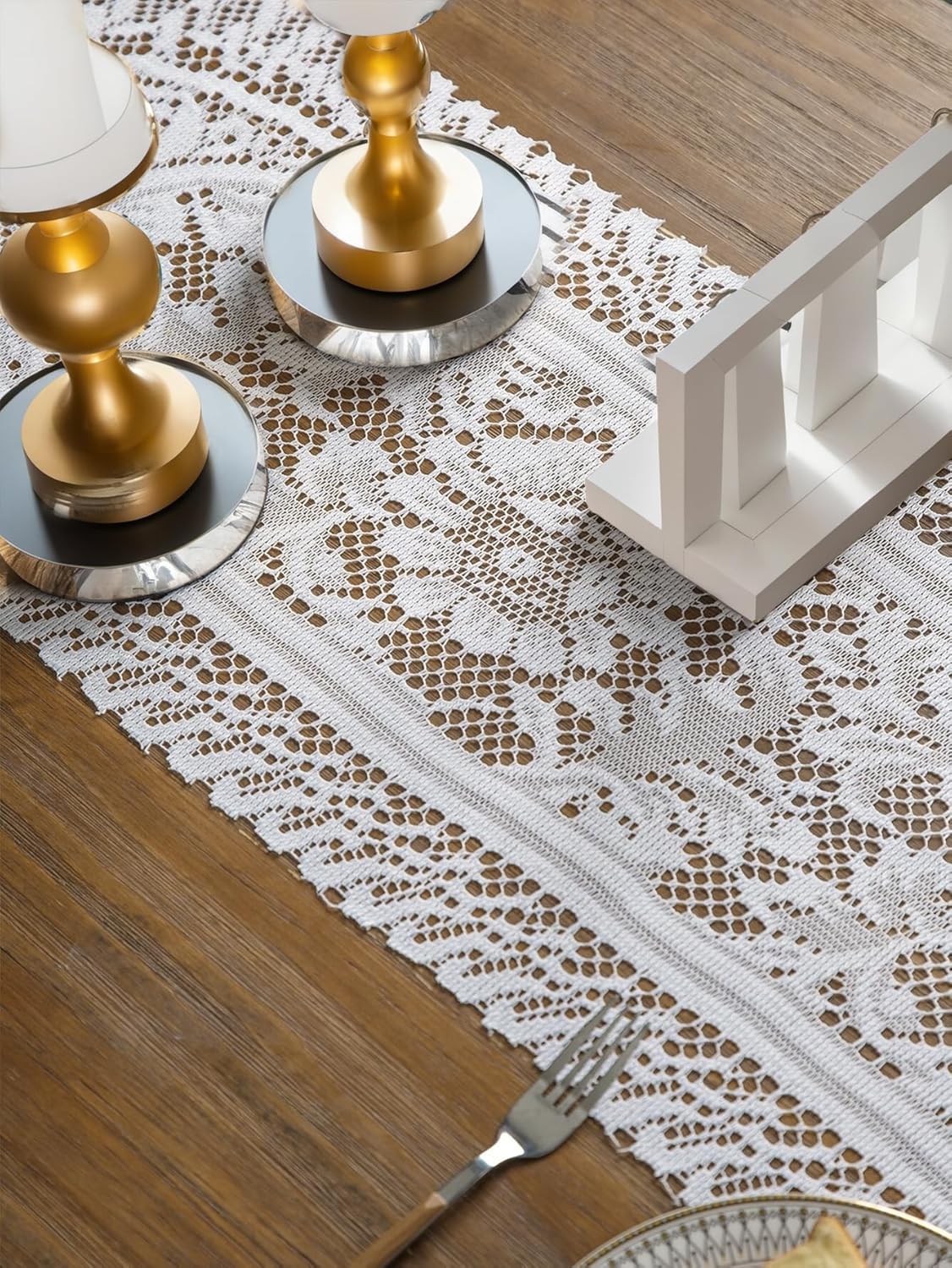 Jayla White Lace Table Runners, Elegant Vintage Lace Table Runner, Wedding Lace Decor with Floral