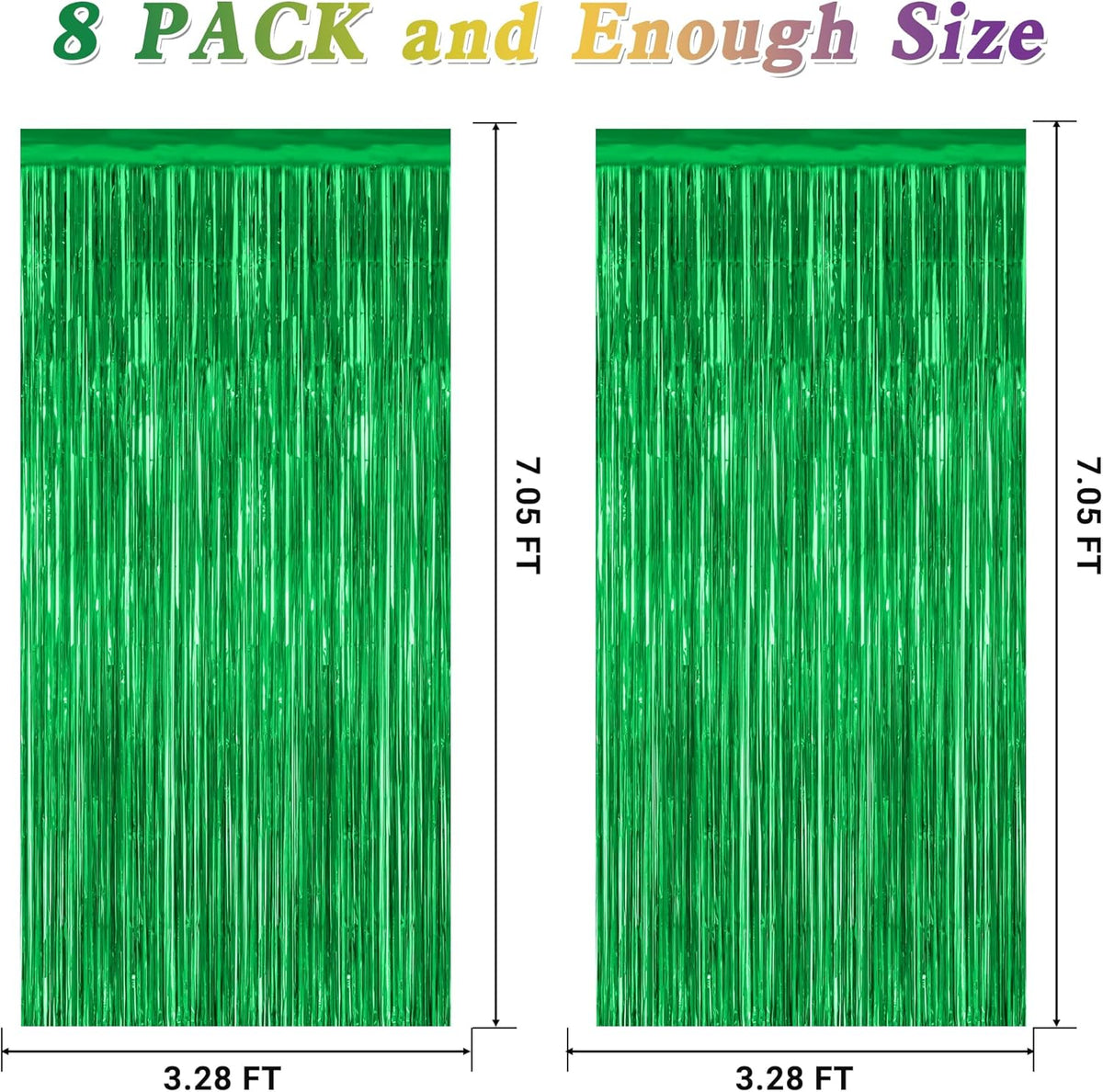 8 Pack Green Streamer, 3.28 FT x 7.05 FT Dinosaur Backdrop, Metallic Tinsel Backdrop FOI Fringe