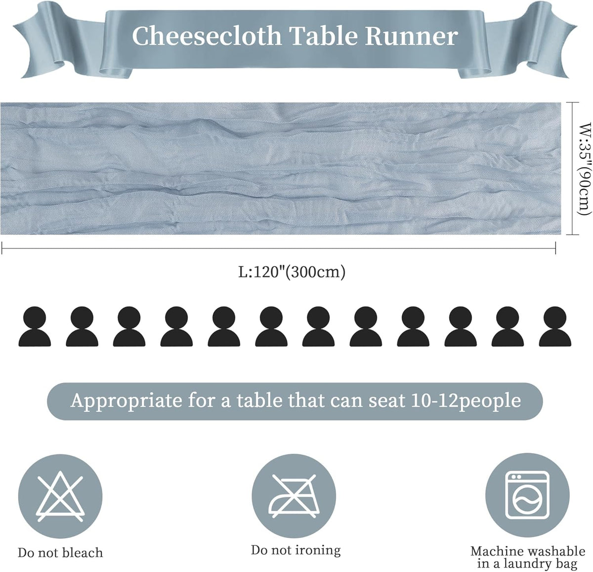 12 Pack Dusty Blue Cheesecloth Table Runner 10FT Long Boho Gauze Table Runner Rustic Sheer Runner