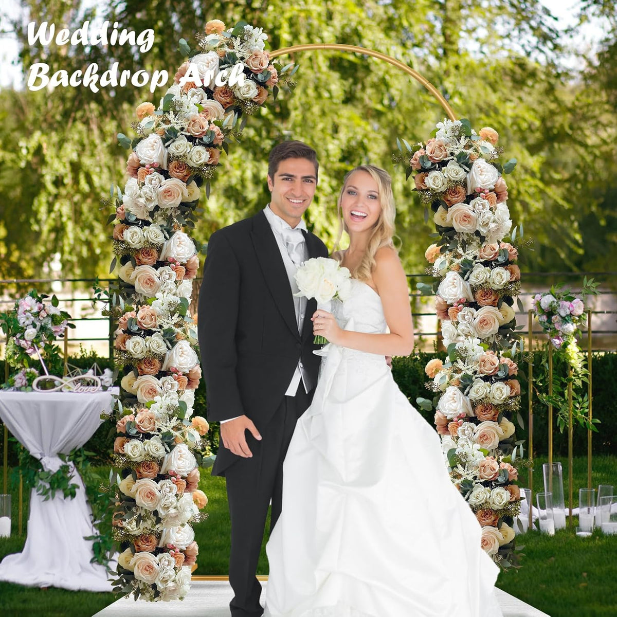 6.6FT Metal Wedding Arch Stand Gold Square Arched Backdrop Frame for Party Ceremony Birthday Bridal