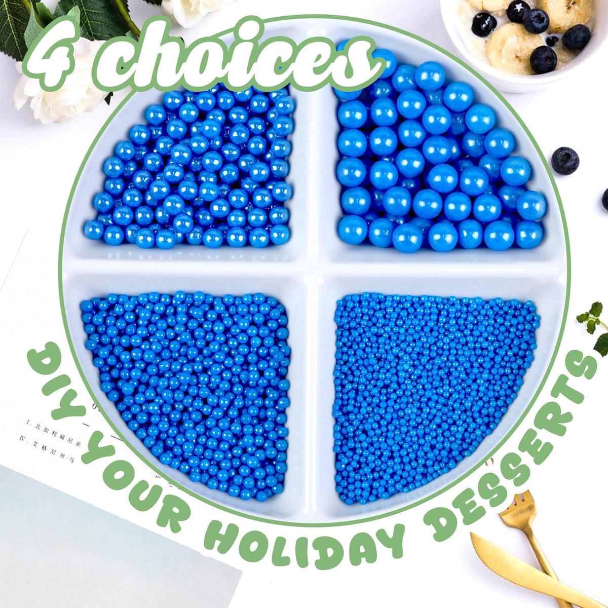 Dazzjoy Edible Blue Ball Pearl Sugar Sprinkles, 150g/5.29oz, Blue Sprinkles for Cake Decorating
