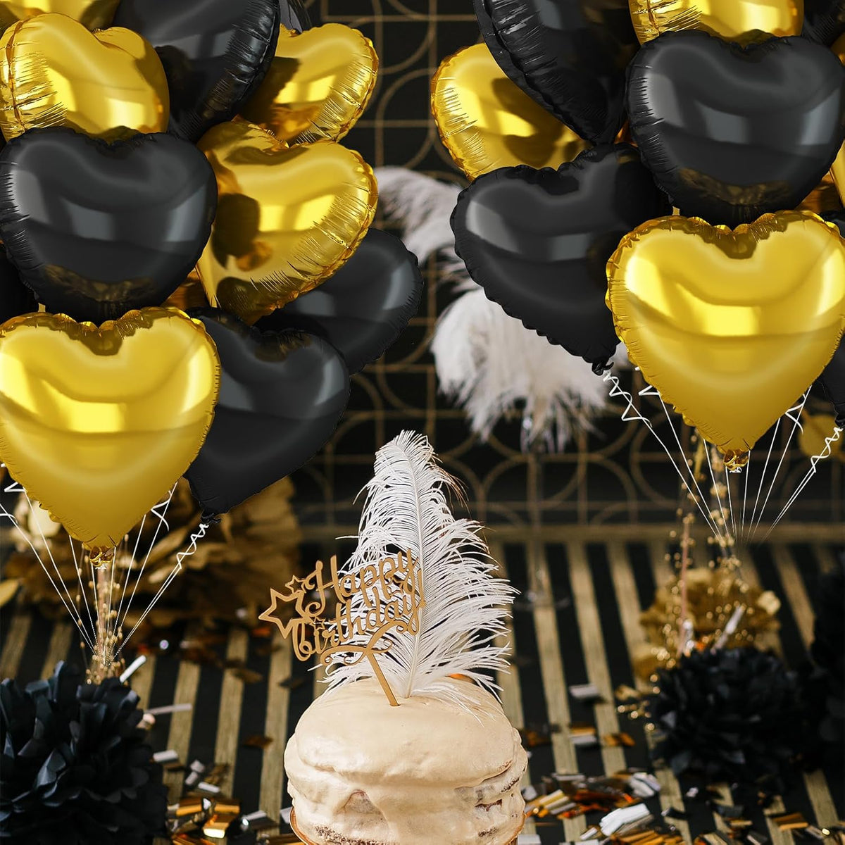 Black Gold Heart Balloons,12Pcs Black Heart Shaped Foil Balloons,18Inch Gold Helium Polyester Film