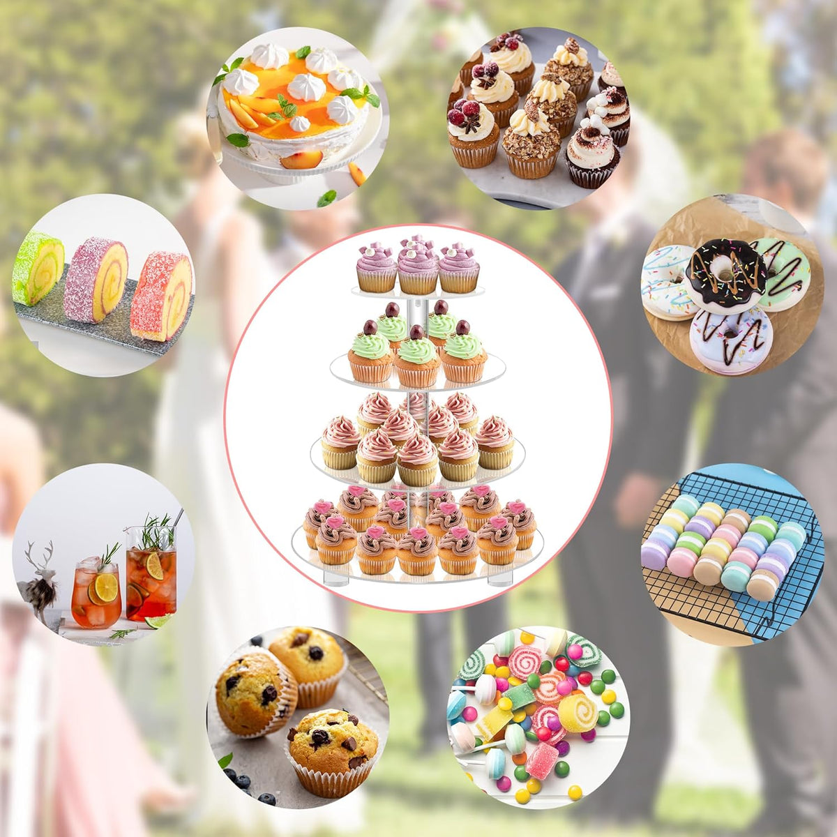 YestBuy 4 Tier Round Acrylic Cupcake Stand with Base, Premium Cupcake Holder, Acrylic Cupcake Tower