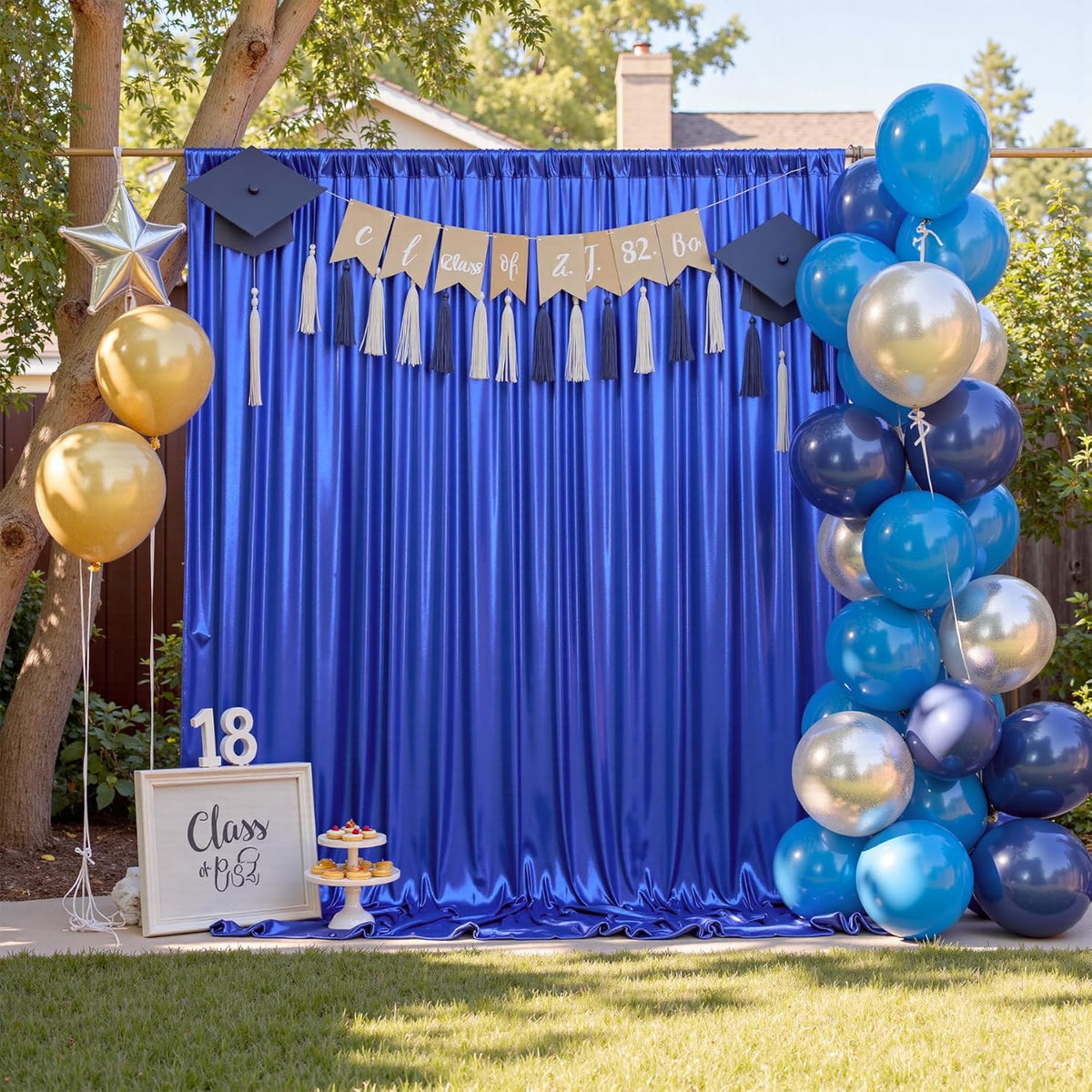 gogoparti 10x10FT Sapphire Blue Sequin Backdrop Curtain - 2 Panels of 5x10FT Wrinkle-Free Glitter