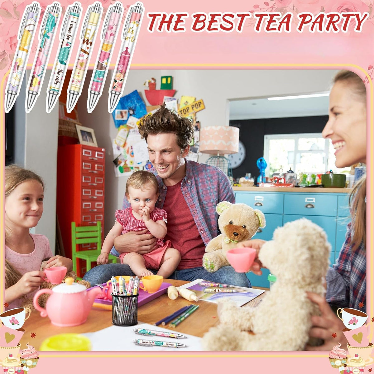 24 Pcs Tea Party Gift Pens Bulk Floral Tea Party Favors Pink Themed Party Decorations Tea Ballpoint
