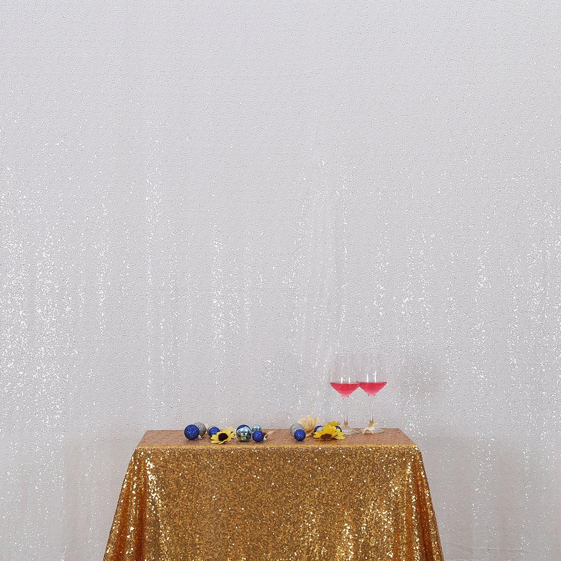 Poise3EHome 7FT x 7FT Sequin Photography Backdrop Curtain for Party Decoration, White