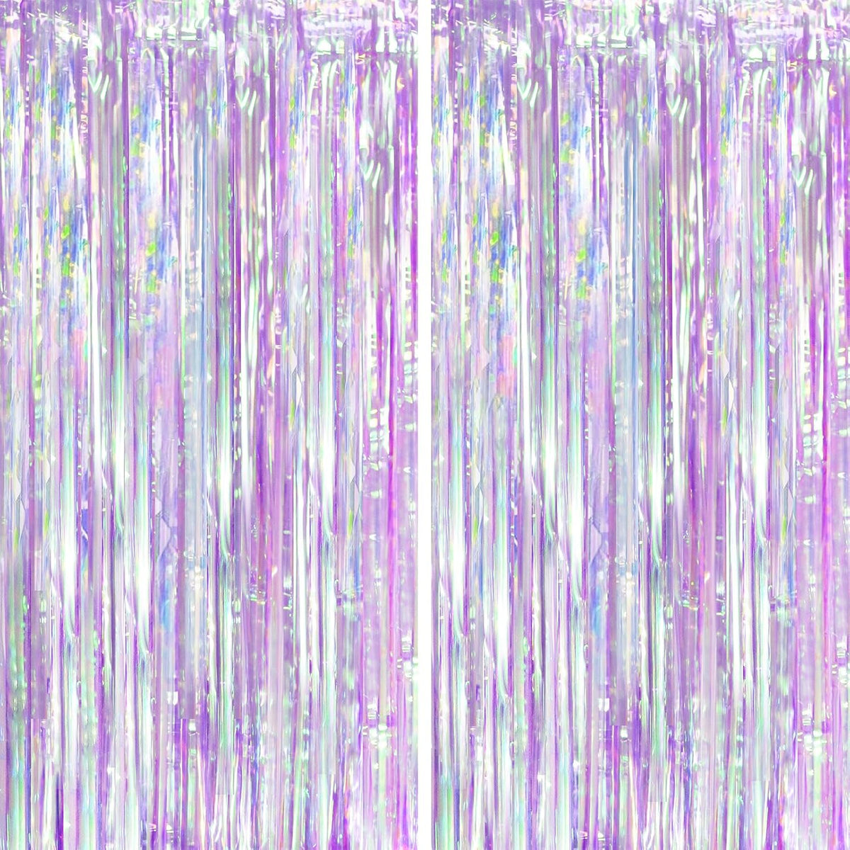 2 Pack Iridescent Purple Foil Fringe Curtains, Glittering Tinsel Streamers Party