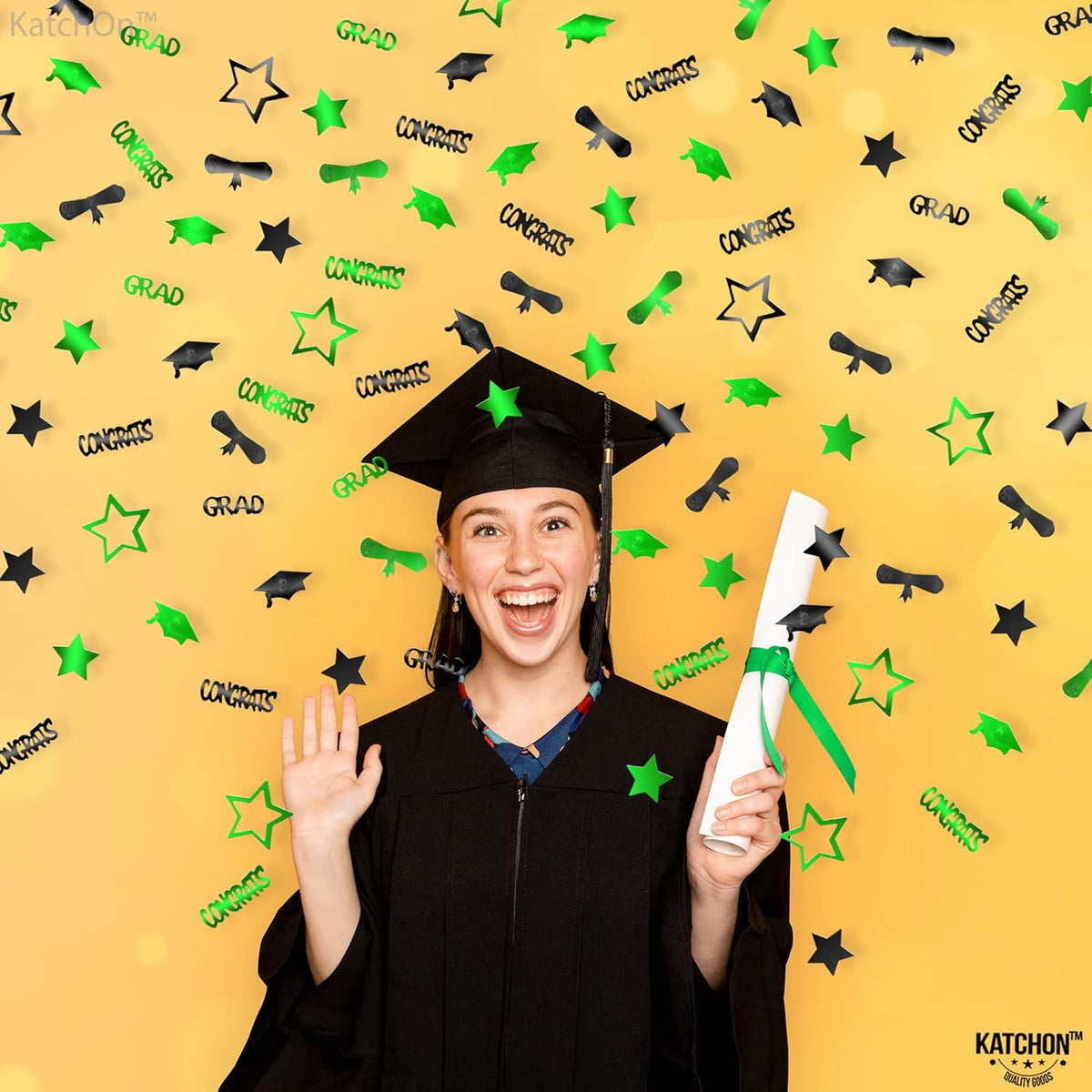 KatchOn, Shiny 2025 Congrats Grad Confetti - Pack of 1000 | Green and Black Graduation Confetti