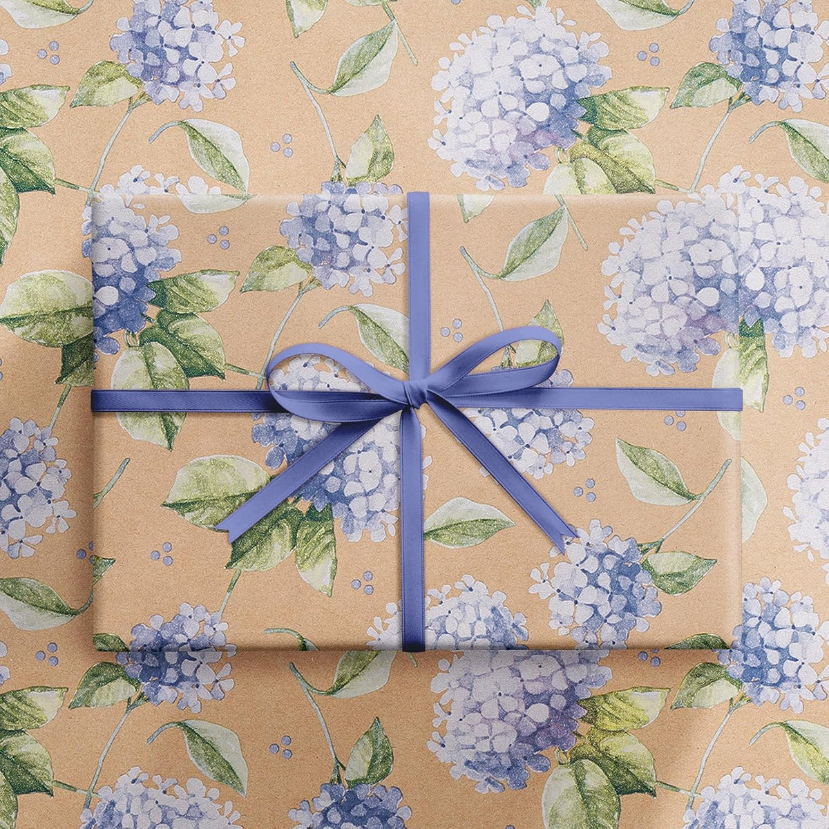RUSPEPA 30" X 32.8' Hydrangea Wrapping Paper Large Kraft Paper Roll, Jumbo Roll, Purple Floral