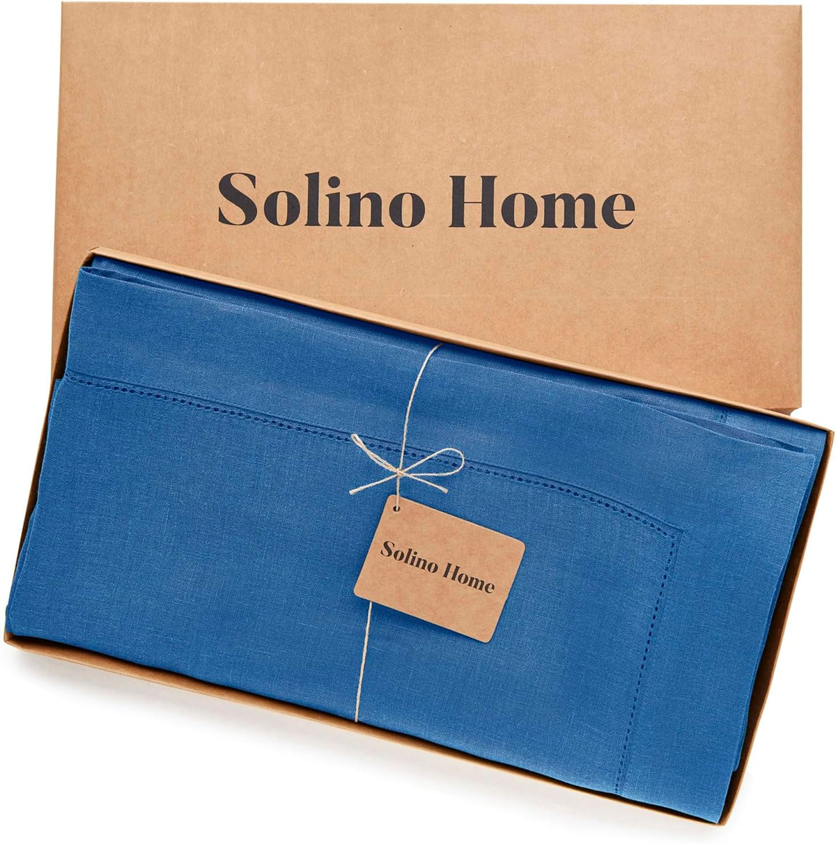 Solino Home Linen Indigo Blue Tablecloth 60 x 132 Inch - Classic Hemstitch, 100% Pure Linen
