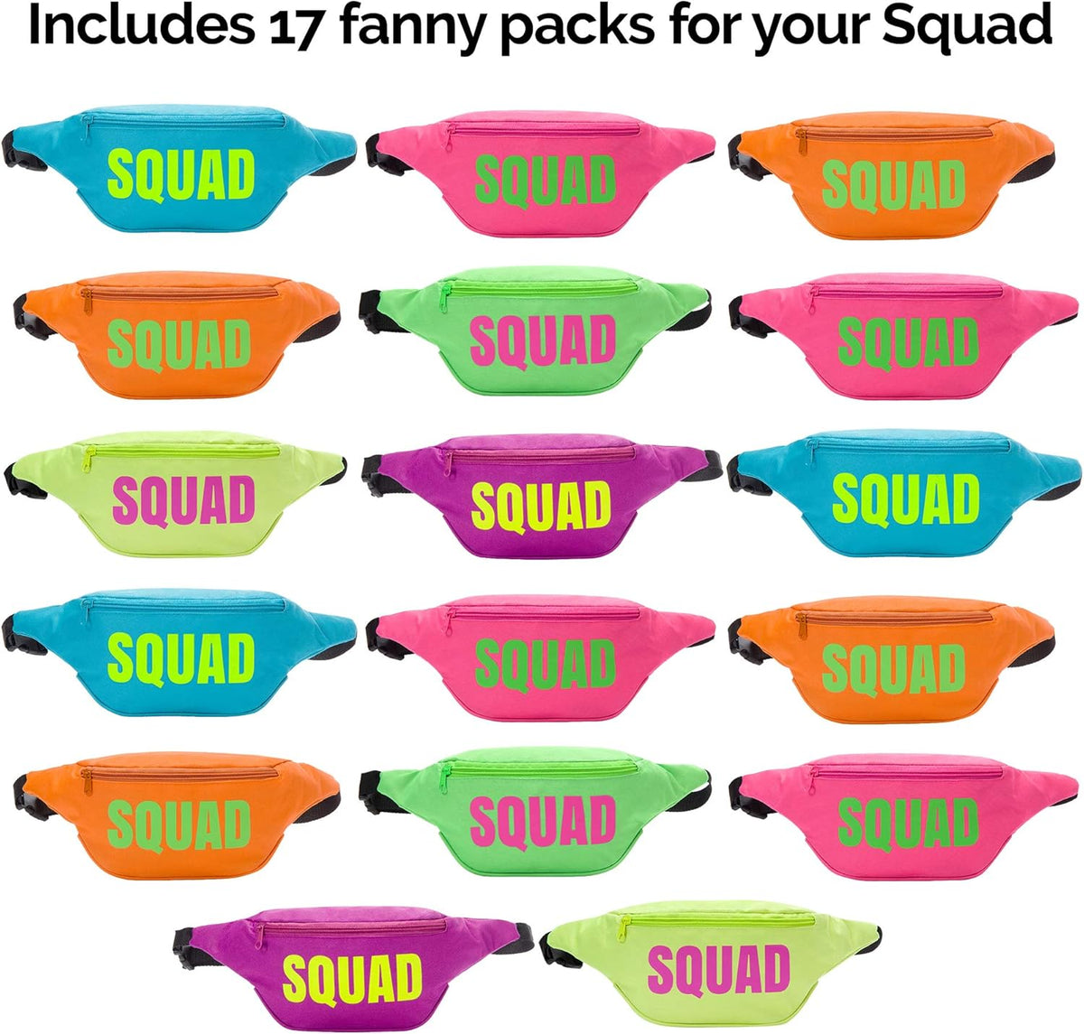 Bachelorette 80s Fanny Pack Set | 18 Pack | 1 Bride Fanny Pack and 17 Squad Fanny Packs |