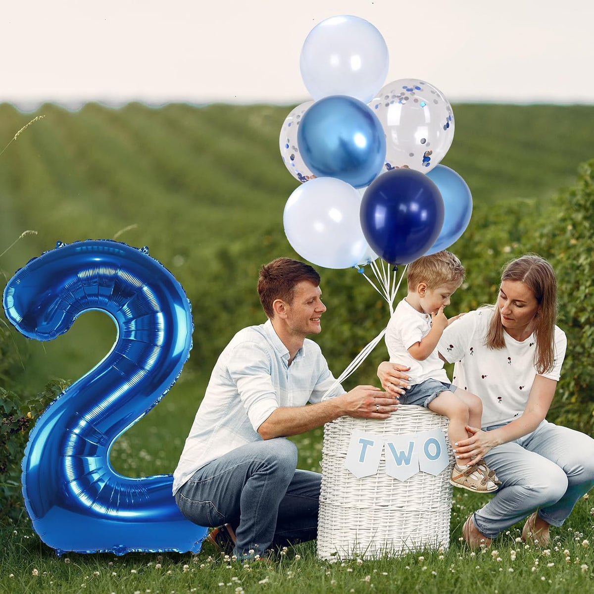 Foil Number Balloons - 2nd Birthday, Pastel Helium Balloons, 40 inch, Navy, Dark Blue, Silver