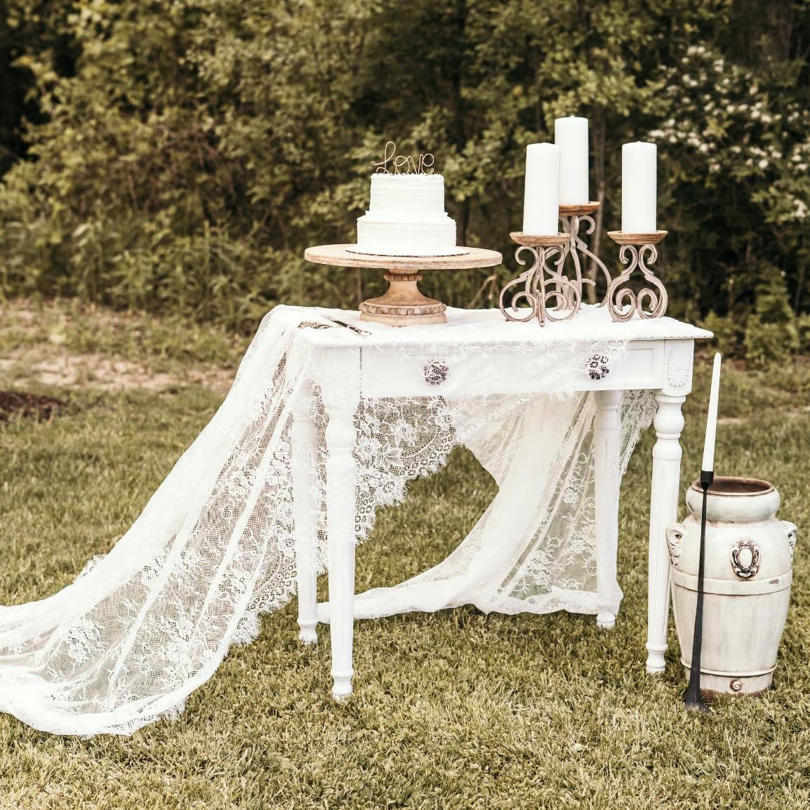 Lace Tablecloth White Wedding Tablecloths 60x120 Inch Vintage Rustic Farmhouse Table Fabric for