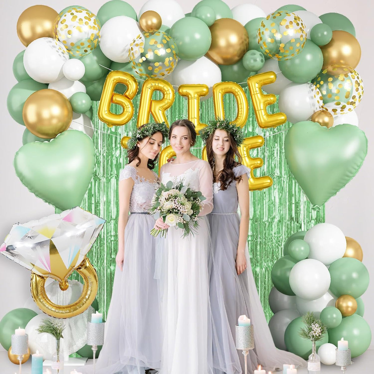 Sage Green Bachelorette Party Decorations, Bride To Be Helium Mylar Foil Letter Balloons with White