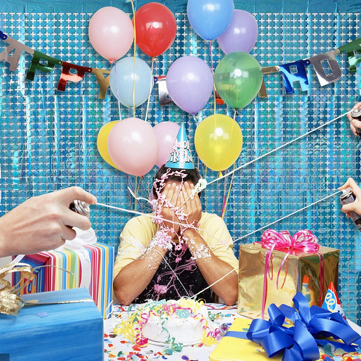 Blue Foil Fringe Curtains Backdrop Blue Streamers Party Decorations for Frozen Birthday Under The