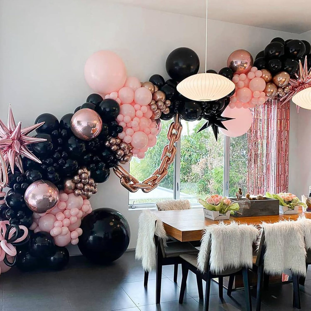 Paready Black Pink Latex Balloons, 60 Pcs 12 Inch Metallic Rose Gold and Confetti Balloons for