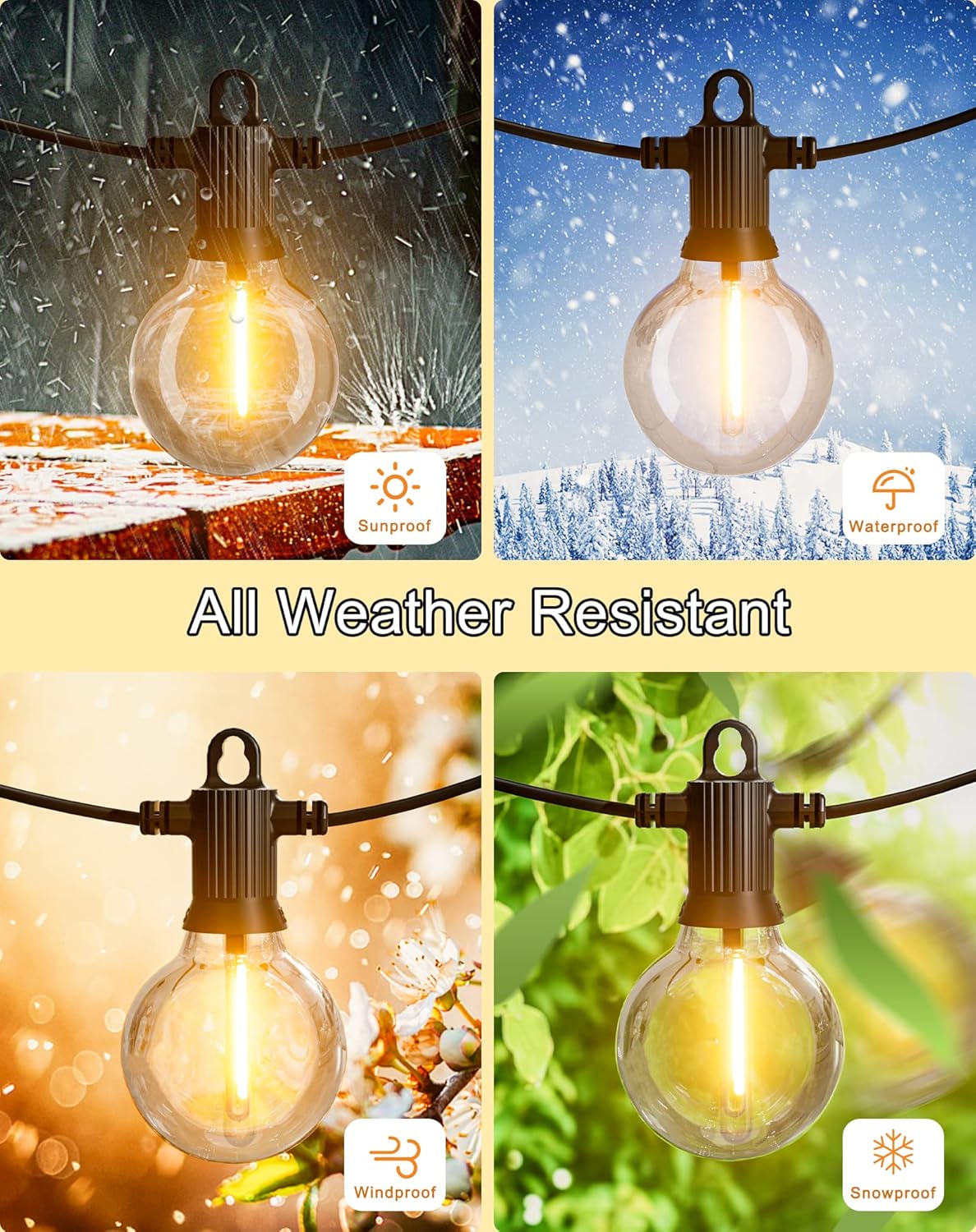 Outdoor String Lights, 150FT Patio Lights with 75 Shatterproof G40 Globe Bulb(3 Spare), Waterproof