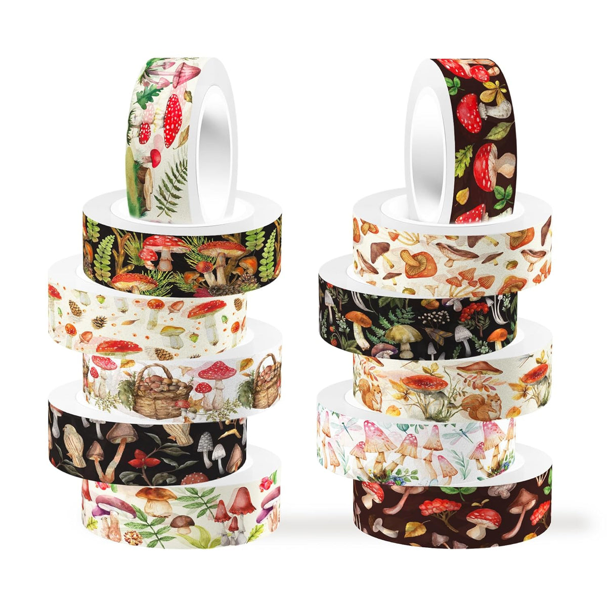 Adirasenotek 12 Rolls Mushroom Washi Tape Set,Vintage Washi Tape Decorative Paper Stickers