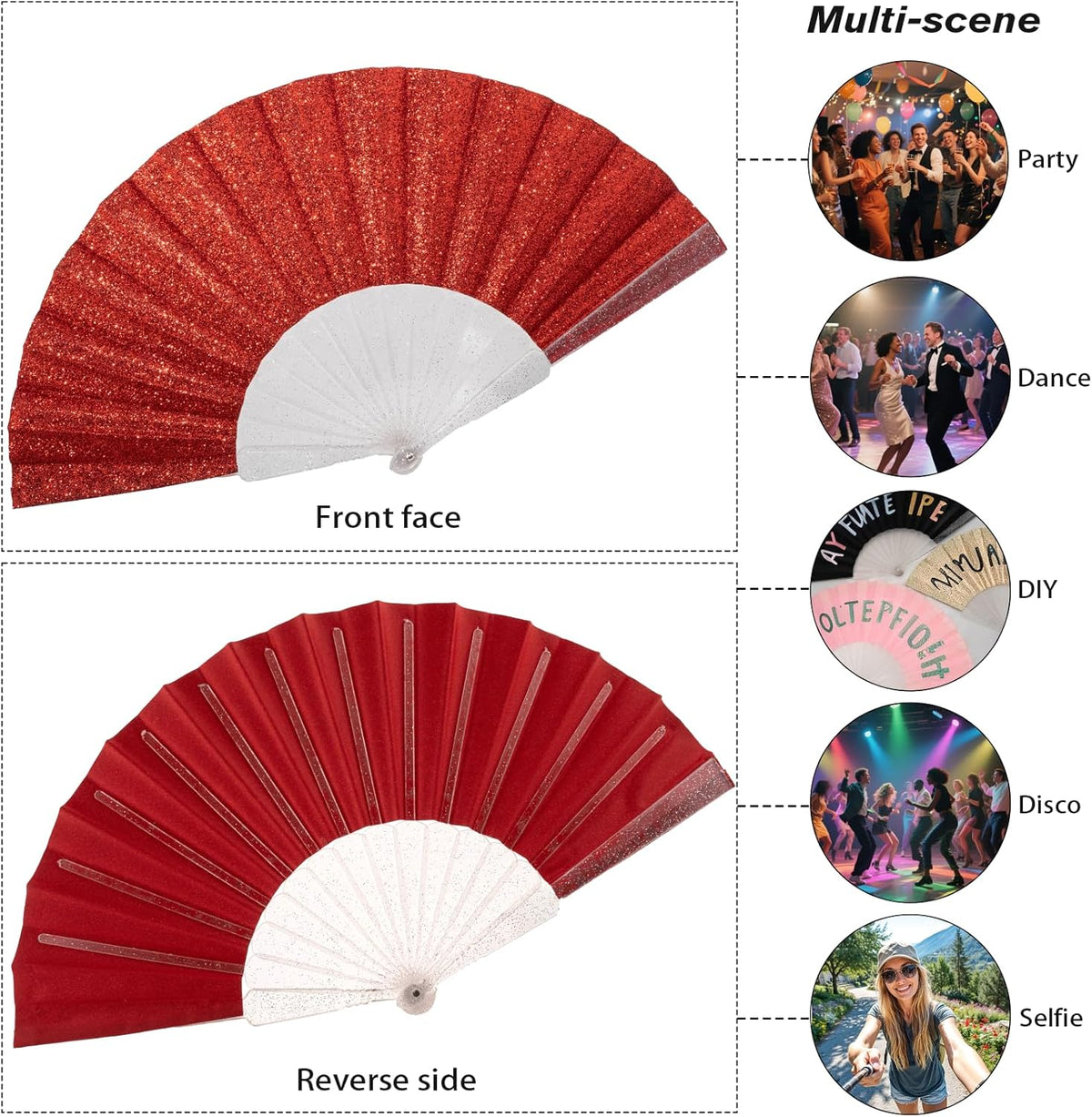 48 Pack Handheld Fan,Folding Hand Glitter fan with Shining Transparent Fan Rib – Ideal for Wedding