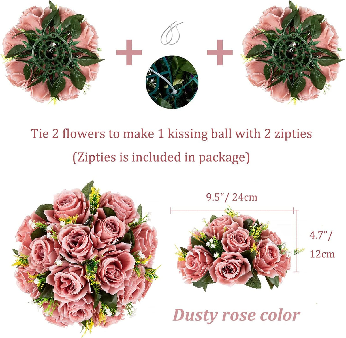 BLOSMON Dusty Pink Flowers Centerpieces: 2 Pcs Artificial Roses Flowers Balls for Wedding Dinning