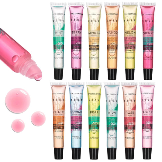 EXPRESSIONS 12pc Lip Gloss Lip Oil Collection – Lip Gloss Tubes with Essential Oils, Moisturizing