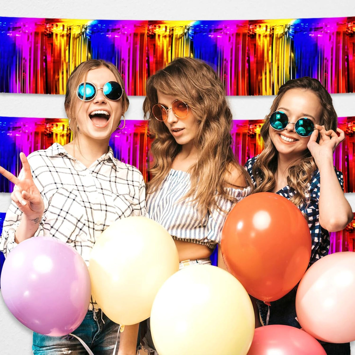 6 Pack 10 Feet Rainbow Foil Fringe Garland Metallic Tinsel Streamers Banner Wall Hanging Curtain