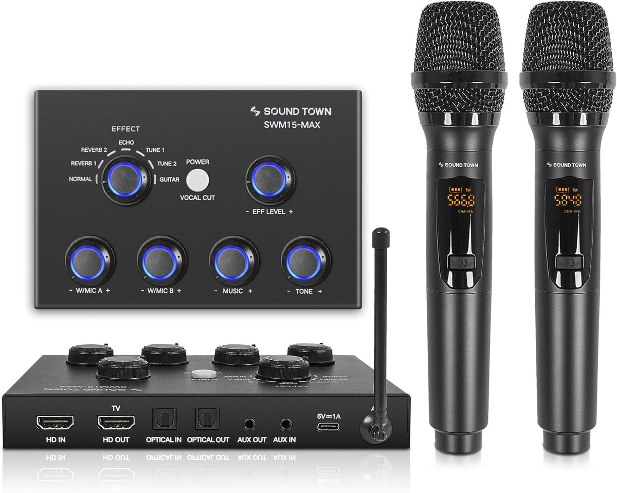 Sound Town 16 Channels Wireless Microphone Karaoke Mixer System w/ 2 Wireless Mics, HD ARC, Optical