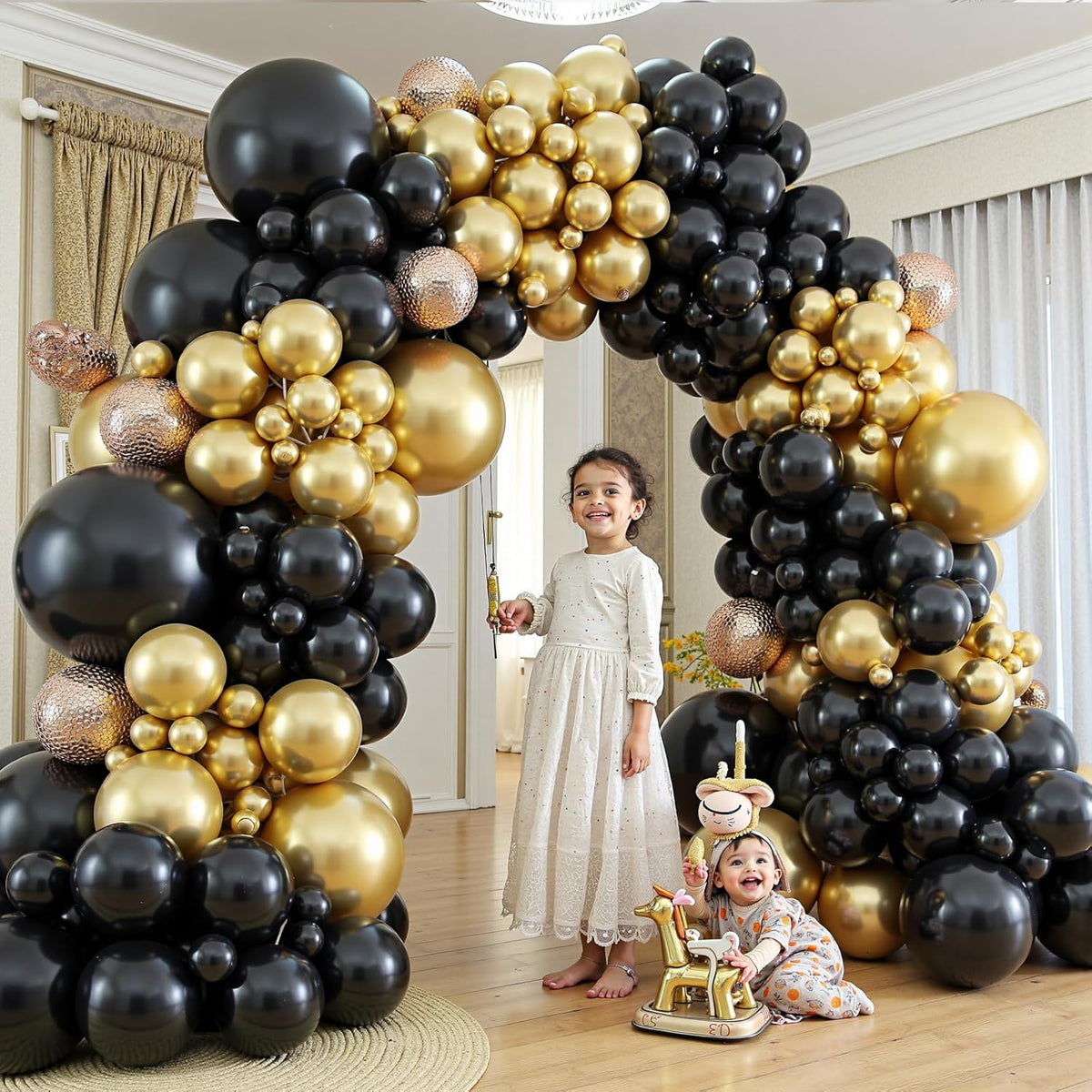 412Pcs Black and Gold Balloons Garland Arch Kit,18 12 10 5 Inch Different Size Black and Metallic