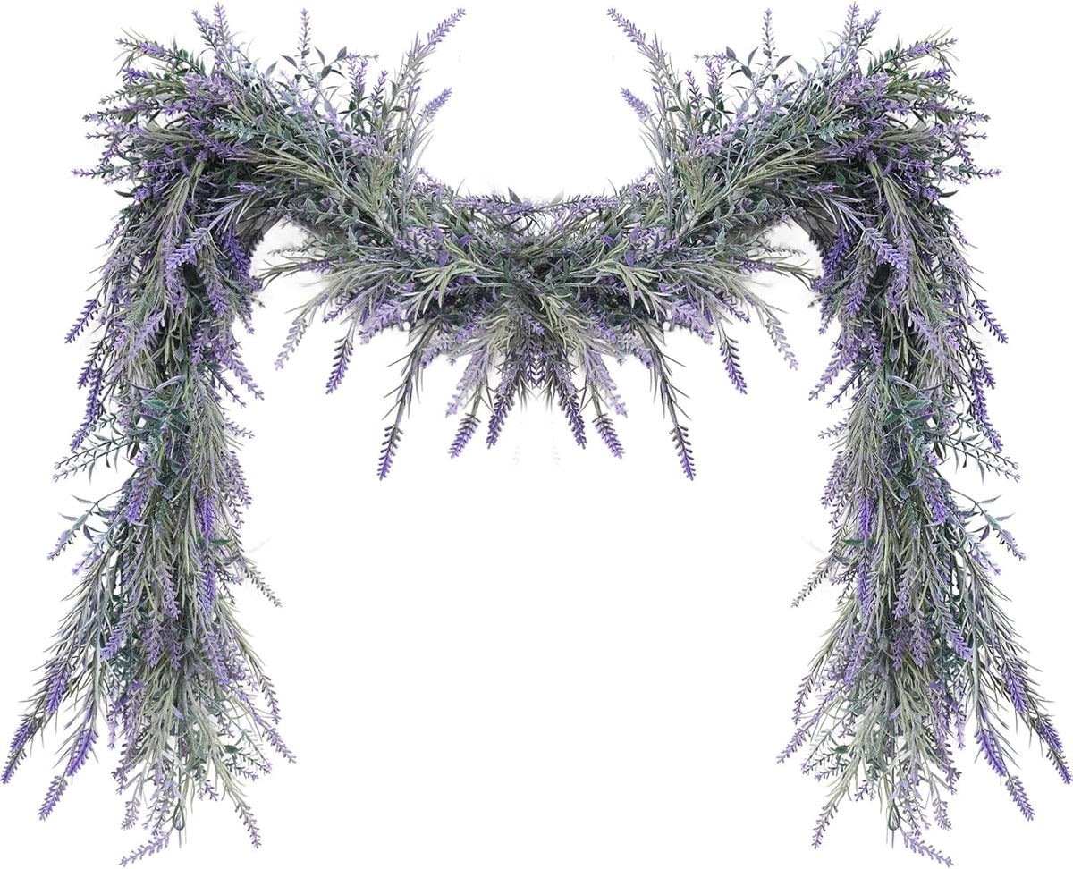 MAKHOT Spring Summer Lavender Purple Garland, 6Ft Lavender Artificial Green Garland, Fake Silver