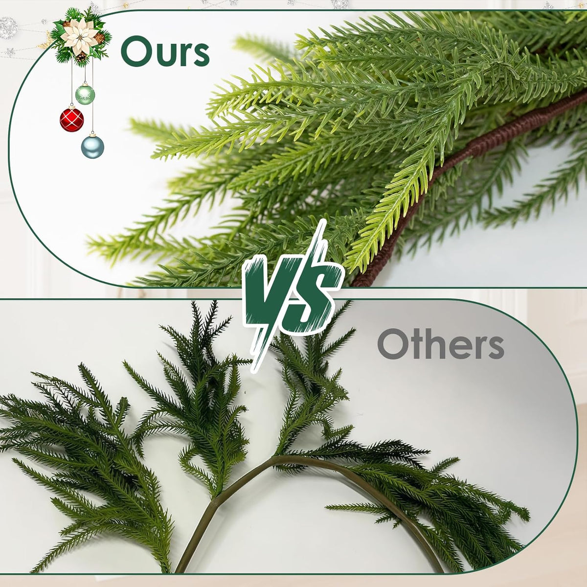 9FT Norfolk Pine Garland Christmas Artificial Greenery with Red Berries Cones, Pine Tree Decor for