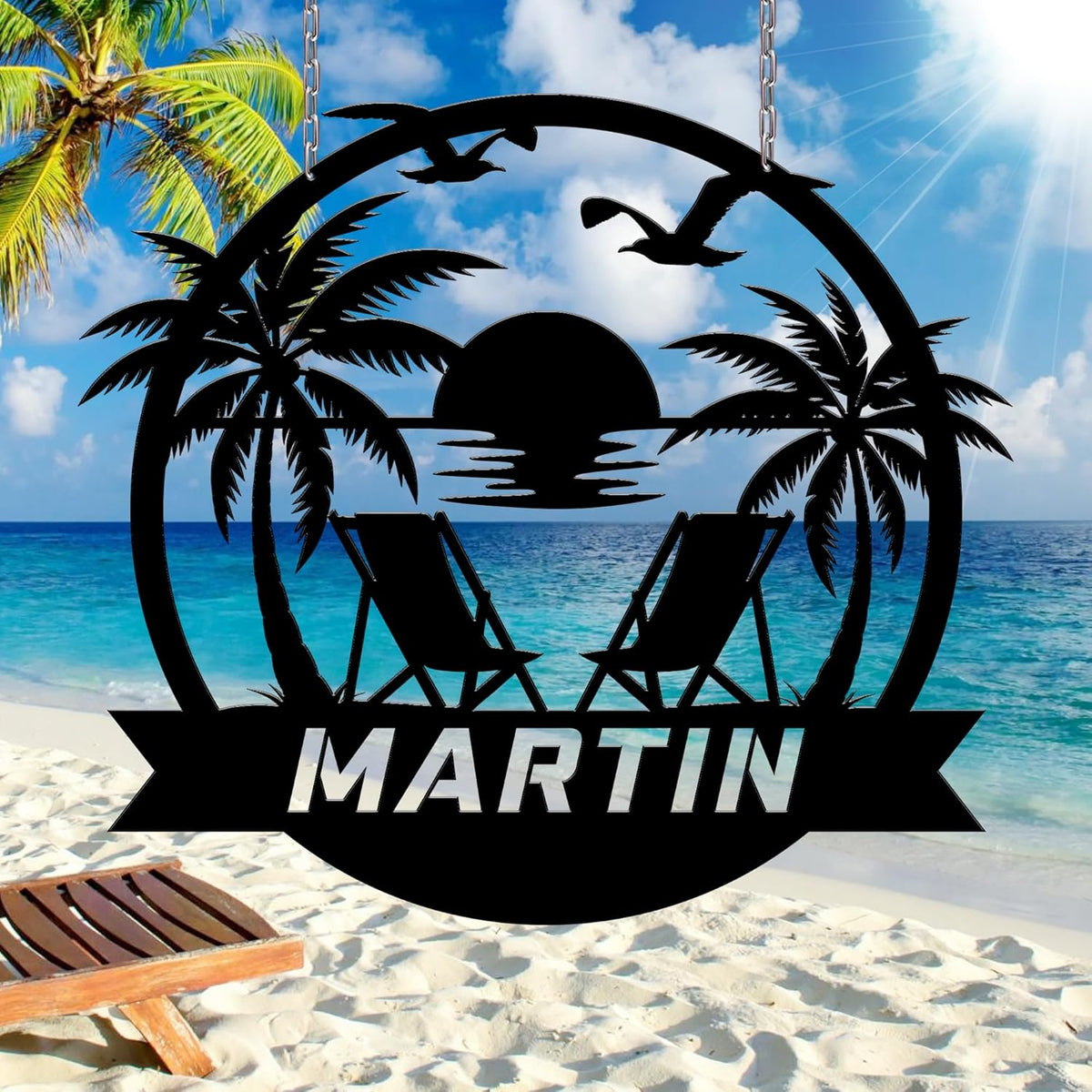 Personalized Beach Decor for Home, Custom Metal Sign Outdoor Nautical Decor, Palm Trees Coastal