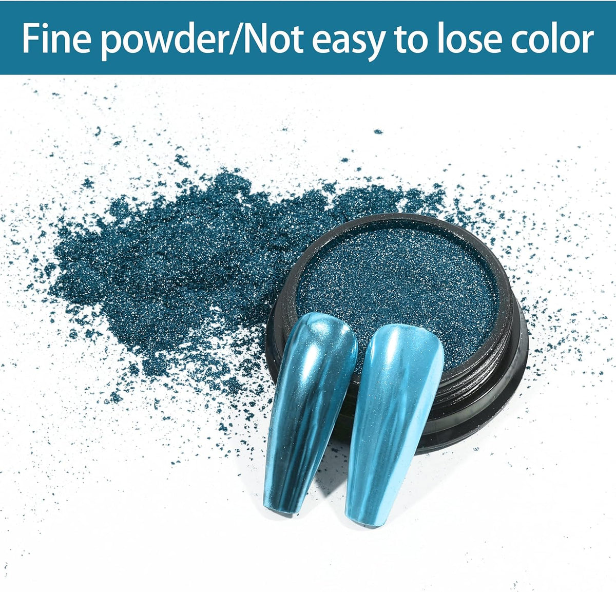 Artdone Chrome Nail Powder, Lake Blue Iridescent Aurora Powder Metallic Mirror Effect Pigment