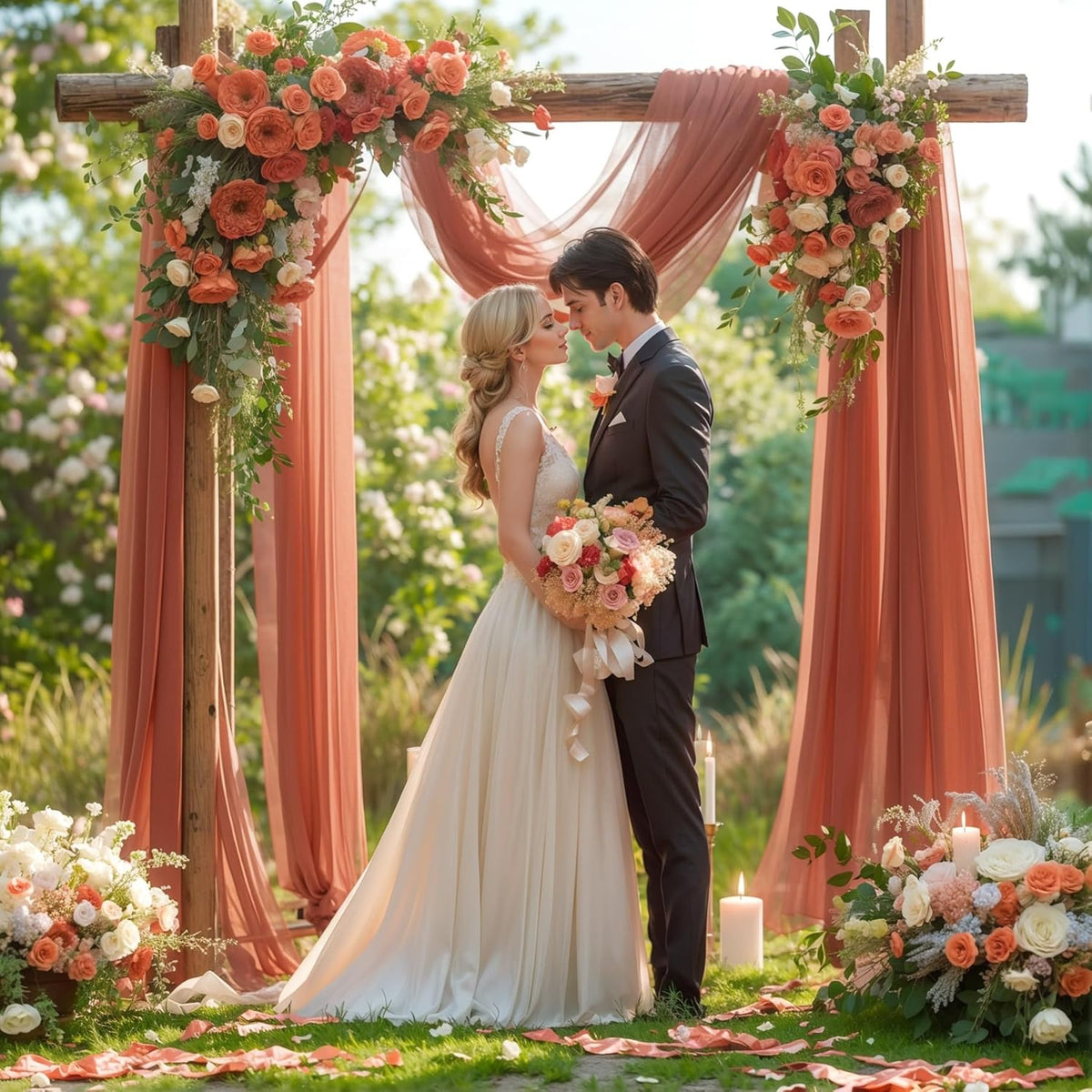 Wedding Arch Draping Fabric, 1 Panel 28" x 19Ft Terracotta Wedding Arch Drapes Sheer Backdrop