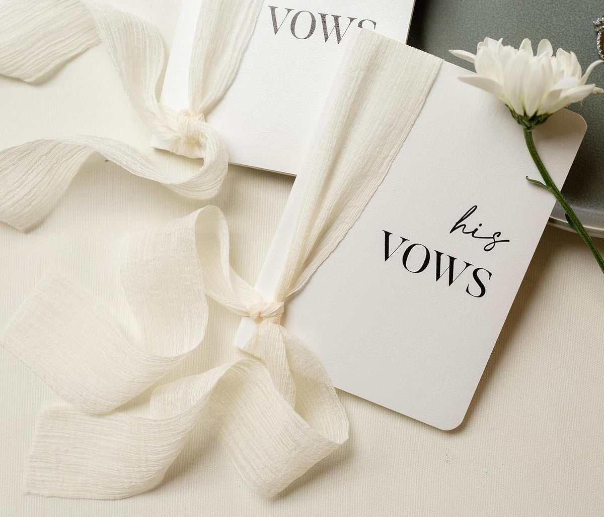 White Vow Books with Ribbons (Set of 2) - 5.625 x 4 Minimalist Pocket Sized Wedding Ceremony Vow